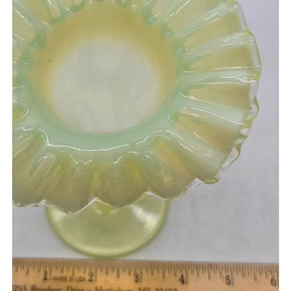 VASELINE OPAL GLASS JIP CRIMPED VASE 7
